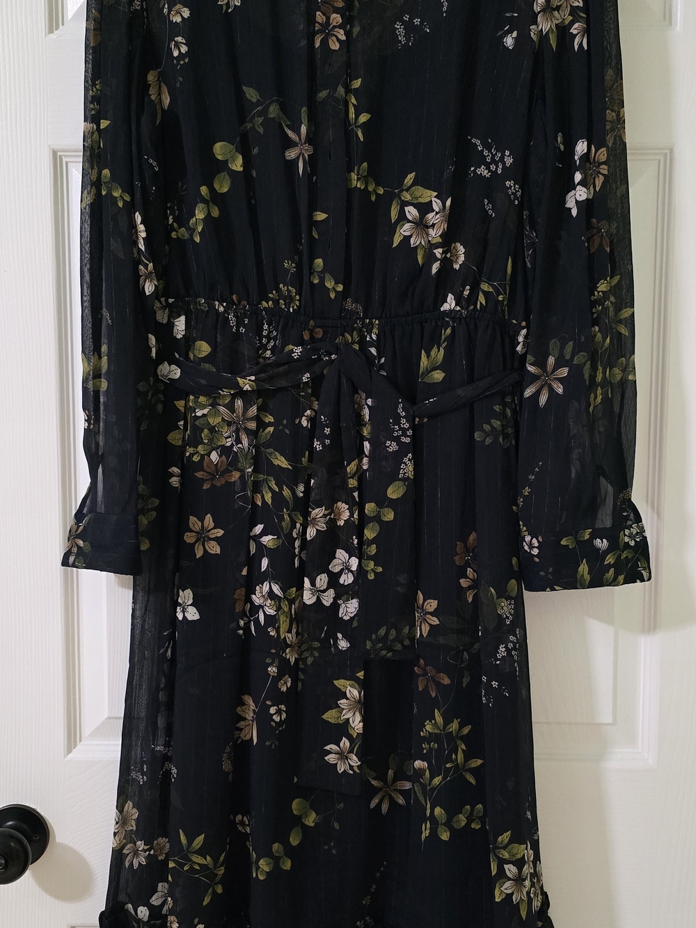 Tommy Hilfiger Black Floral Long-Sleeve Belted Dress